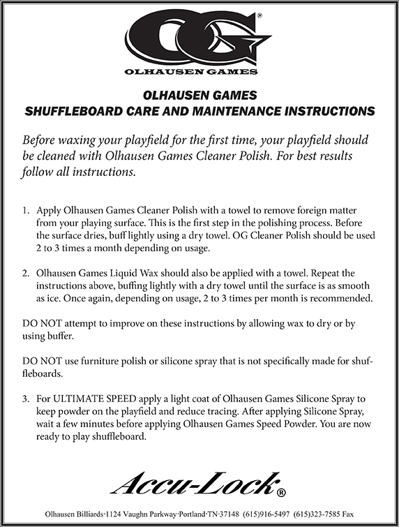 Care and Maintenance of Your Shuffleboard